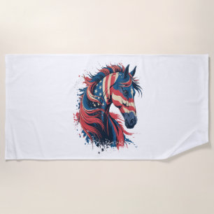 Horse American Flag Beach Towel