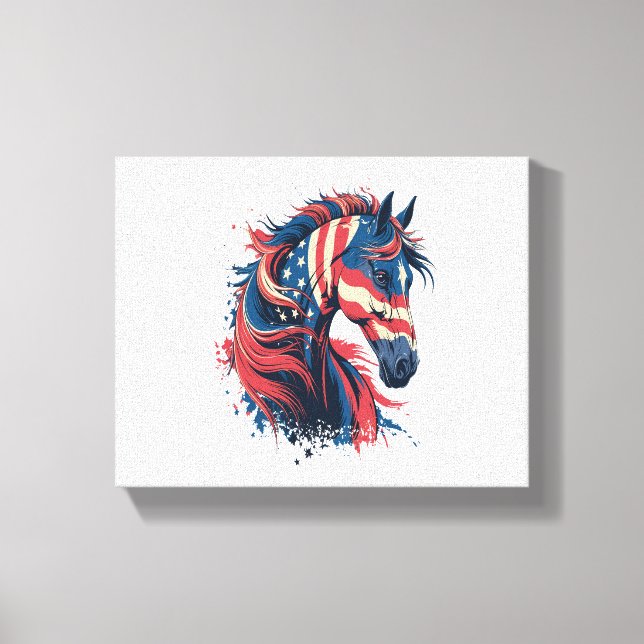 Horse American Flag Canvas Print (Front)