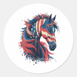 Horse American Flag Classic Round Sticker