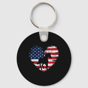 Horse American Flag Heart 4th Of July Usa Patrioti Key Ring