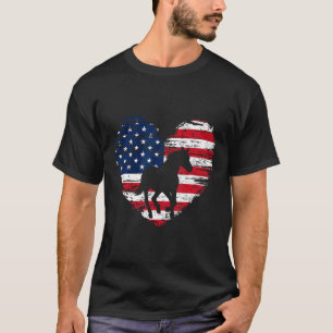 Horse American Flag Heart 4th Of July Usa Patrioti T-Shirt
