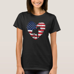 Horse American Flag Heart 4th Of July Usa Patrioti T-Shirt