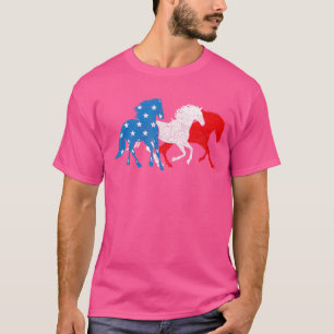 Horse American Flag Heart 4th Of July Usa Patrioti T-Shirt