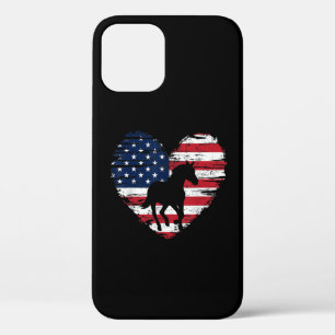 Horse American Flag Heart USA Patriotic Pride iPhone 12 Case