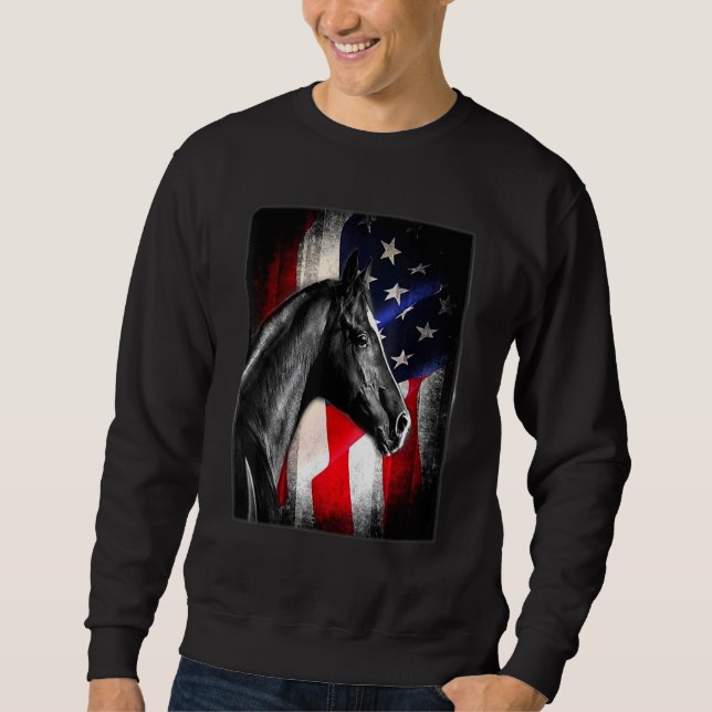 Horse American Flag Horseback Riding Horse Sweatshirt (Front)
