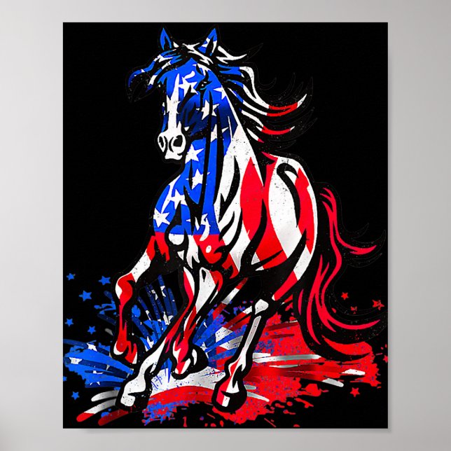 Horse American Flag Independence Day Patriotic Poster (Front)