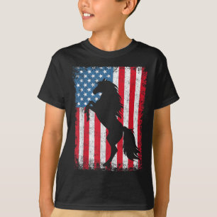 Horse American Flag USA 4th of July Men Women Boys T-Shirt