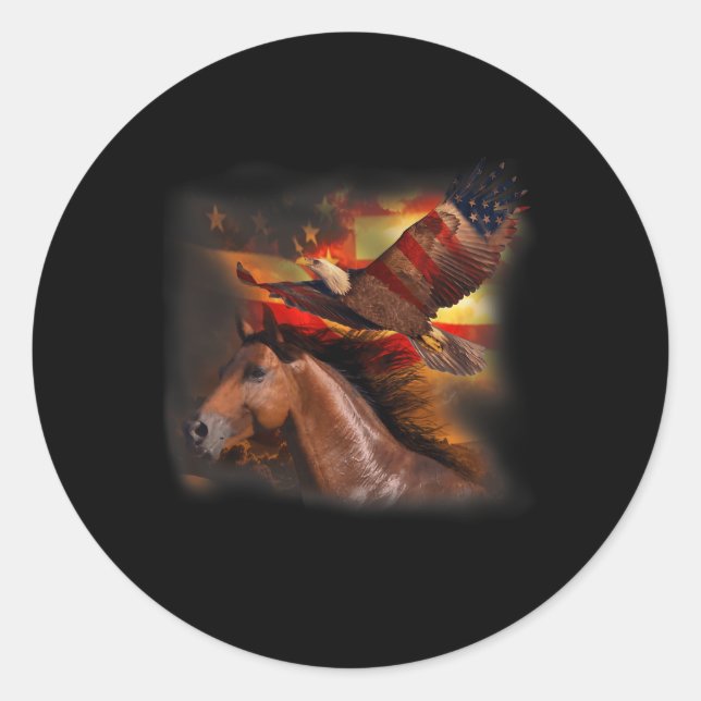 Horse American Flag Wings Eagle Proud Patriotic 4t Classic Round Sticker (Front)