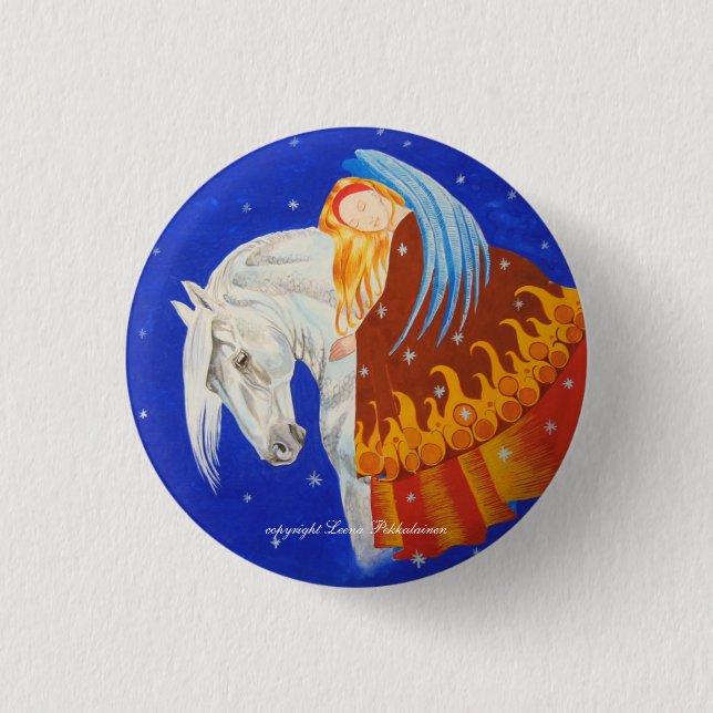 Horse and Angel 3 Cm Round Badge (Front)