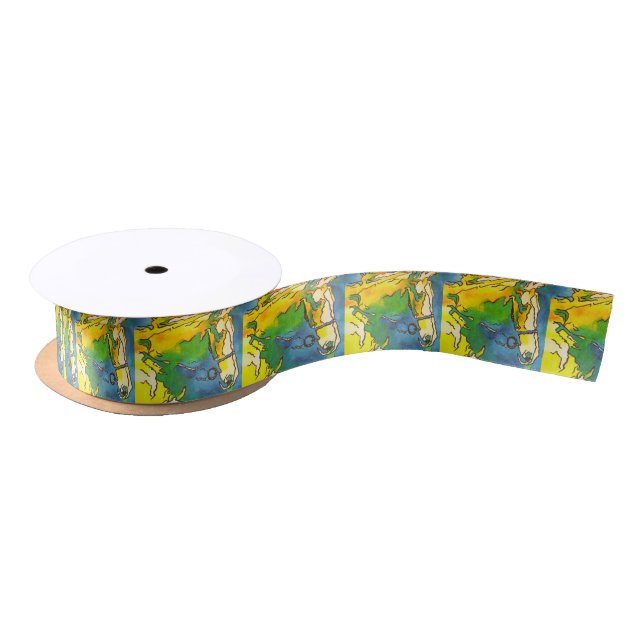 "Horse and Bridle Colourful Black Outline Art"  #h Satin Ribbon (Spool)