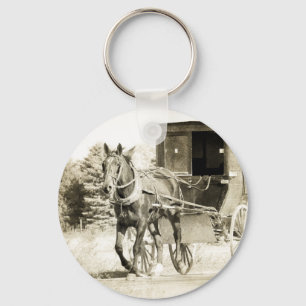 Horse and Buggy Sepia Key Ring