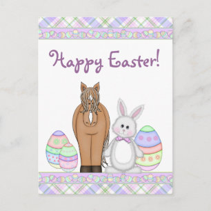 Horse and Bunny Happy Easter Postcard