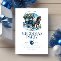 Horse and Carriage Blue Christmas Party Invite
