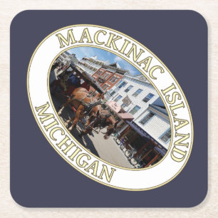 Horse and Carriage in Downtown Mackinac Island, MI Square Paper Coaster