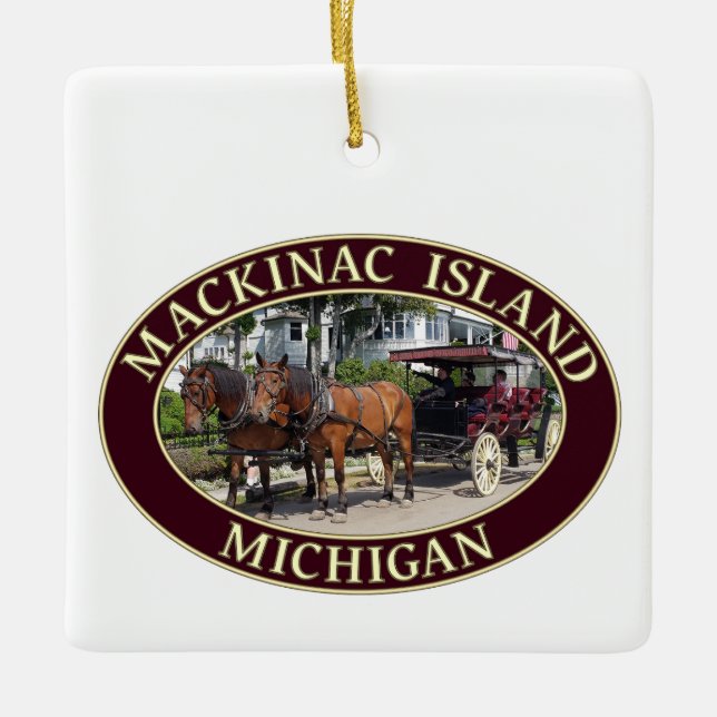 Horse and Carriage on Mackinac Island, Michigan Ceramic Ornament (Front)