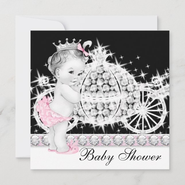 Horse and Carriage Pink Princess Baby Shower Invitation (Front)
