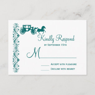 Horse and Carriage Teal Blue Wedding RSVP Cards