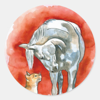 Horse and Cat Classic Round Sticker