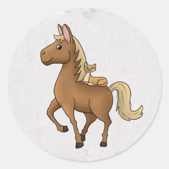 horse and cat classic round sticker (Front)