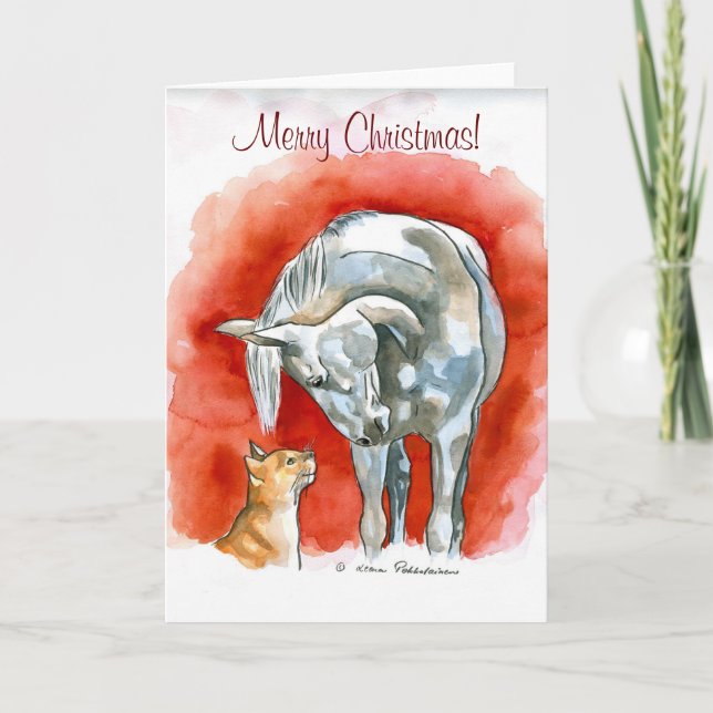 Horse and Cat Holiday Card (Front)