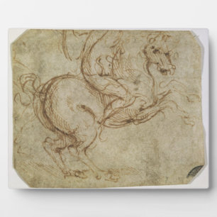 Horse and Cavalier (pen and ink on paper) Plaque