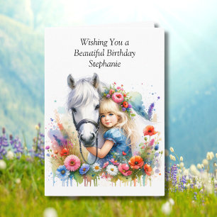 Horse and Colouring Page Birthday Card for Girl