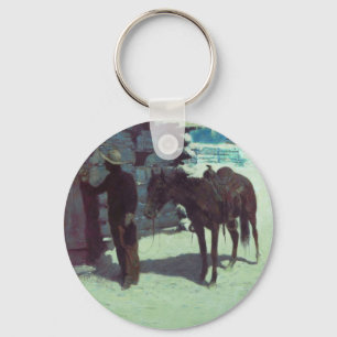 Horse and Cowboy Winter Snow Key Ring