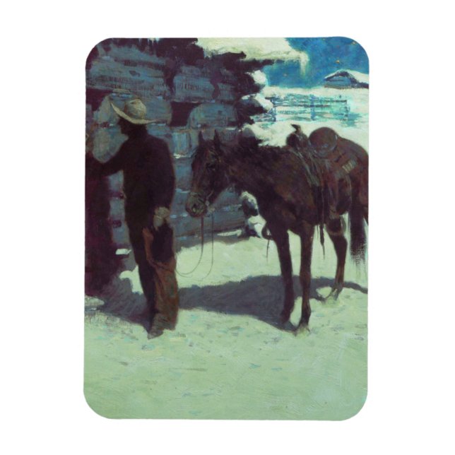 Horse and Cowboy Winter Snow Magnet (Vertical)