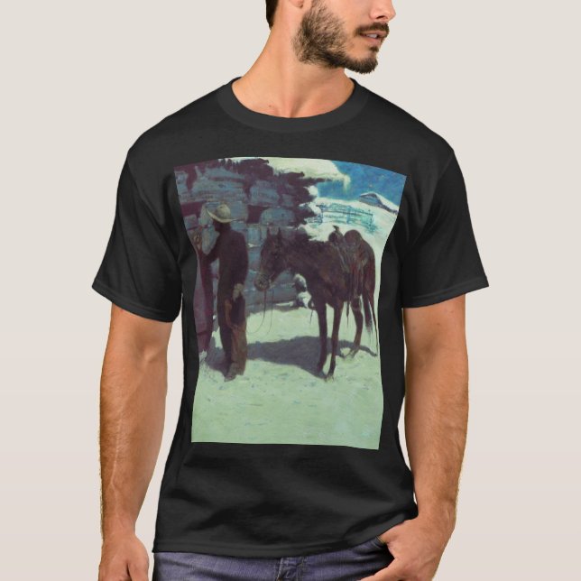 Horse and Cowboy Winter Snow T-Shirt (Front)
