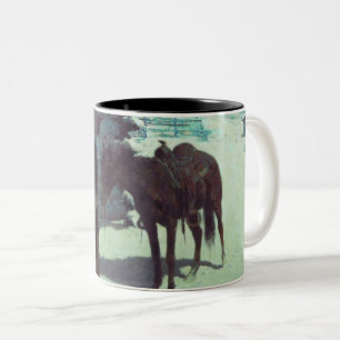Horse and Cowboy Winter Snow Two-Tone Coffee Mug