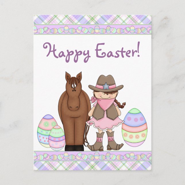 Horse and Cowgirl Happy Easter Postcard (Front)