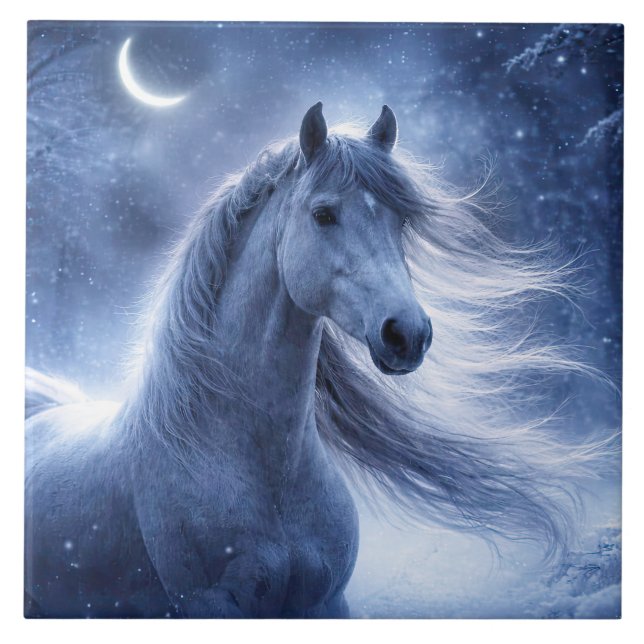 Horse and Crescent Moon Beautiful Art Tile (Front)