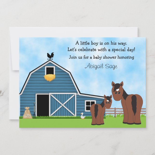 Horse and Farm Baby Shower Invitation for Boys (Front)