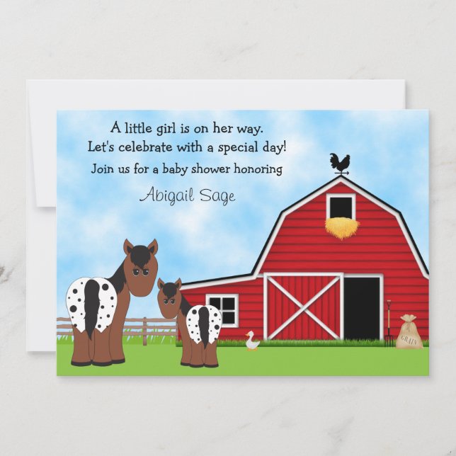 Horse and Farm Baby Shower Invitation for Girls (Front)