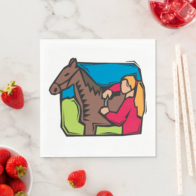 Horse And Farm Girl Napkin (Creator Uploaded)