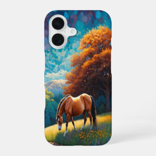 Horse and Flowers in a colourful meadow iPhone 16 Case