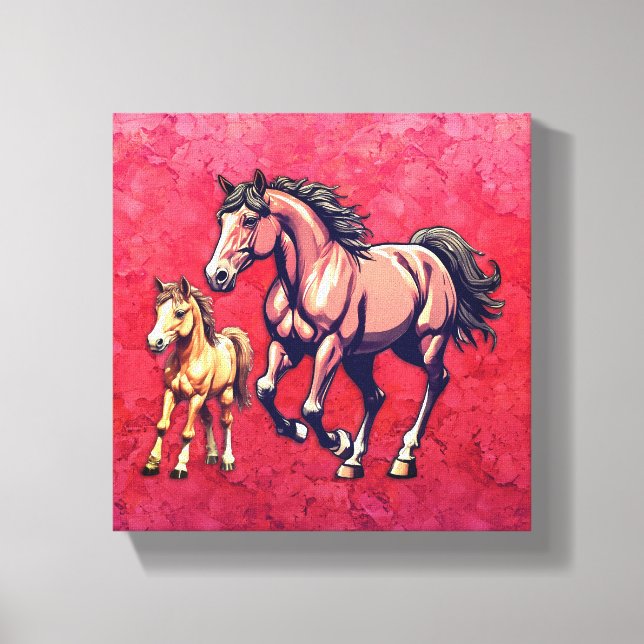 Horse and Foal on Textured Background Canvas Print (Front)