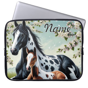 Horse and Foal Resting Amid Blossoming Trees Laptop Sleeve