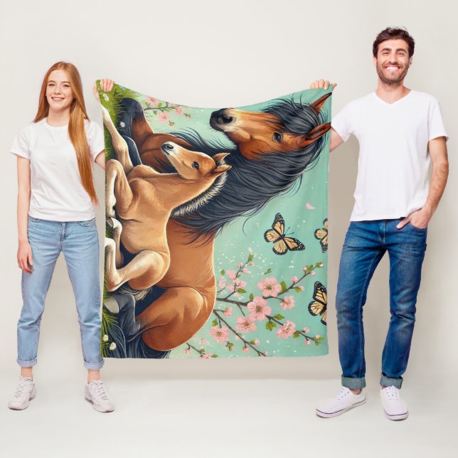 Horse and Foal Resting in a Spring Setting  Fleece Blanket (In Situ)