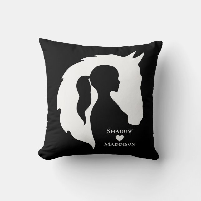 Horse and girl horse lover silhouette heart custom cushion (Front)