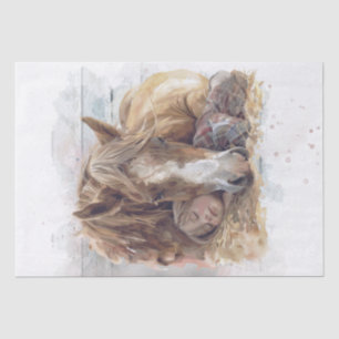 Horse And Girl In Barn Asleep "Best friends" Tissue Paper