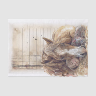 Horse And Girl In Barn Asleep "Best friends" Tissue Paper