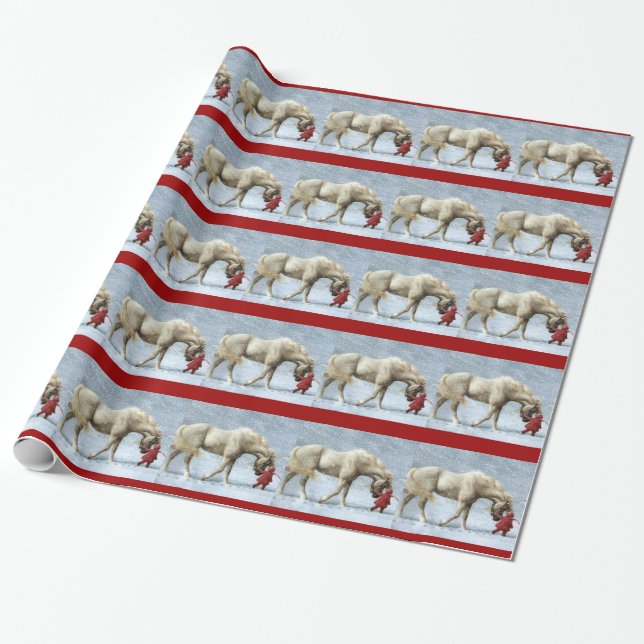 Horse and Girl Winter Christmas Gift Paper (Unrolled)