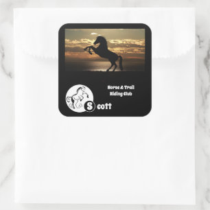 Horse and Golf Club Monogram Photo Name Square Sticker