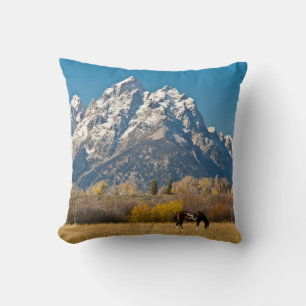 Horse and Grand Tetons, Moose Head Ranch Cushion