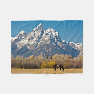 Horse and Grand Tetons, Moose Head Ranch Fleece Blanket