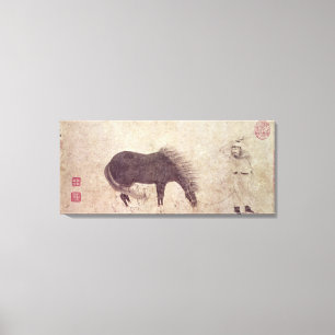 Horse and Groom in Winter Canvas Print