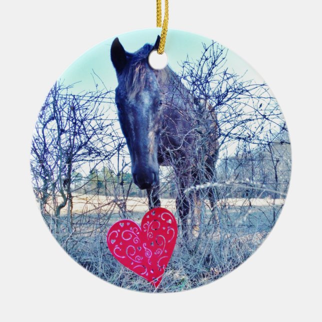 Horse and  Heart Ceramic Tree Decoration (Front)