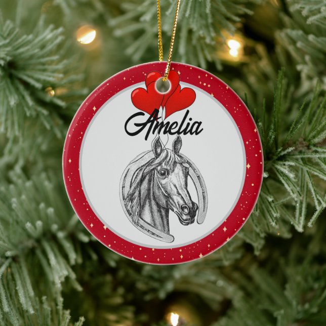 Horse and Hearts Personalised Ceramic Tree Decoration (Tree)