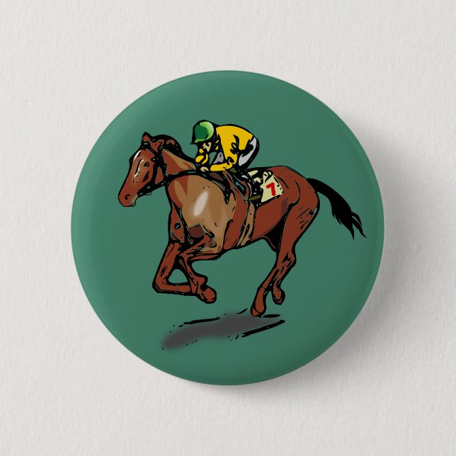 Horse and Jockey 6 Cm Round Badge (Front)